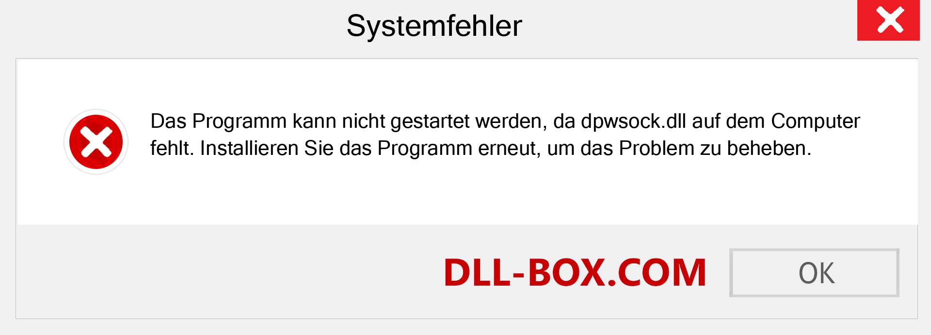 dpwsock.dll-Datei fehlt?. Download für Windows 7, 8, 10 - Fix dpwsock dll Missing Error unter Windows, Fotos, Bildern